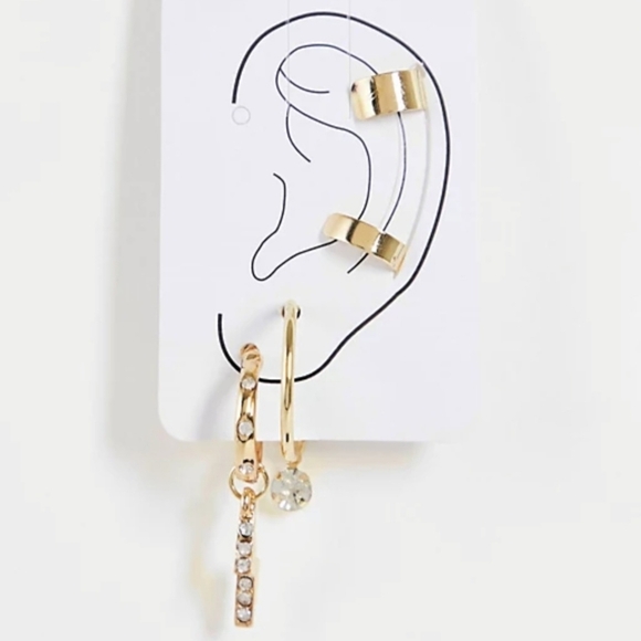 🆑️ ASHIANA | Huggie & Cuff Earrings w/ Crystal Details in Gold - Picture 1 of 9